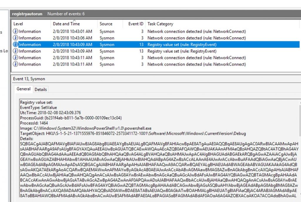 Empire “Run registry” command, the following Sysmon Event Logs has been generated